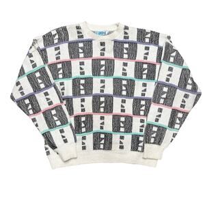 Vintage 80s Difini Mens Size XL Retro Cotton Chenille Pullover Sweater New Wave
